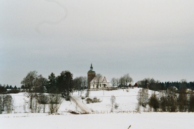 Kärråkra kyrka och kyrkogård sett från sydost. Neg.nr. B963_002:17. JPG. 