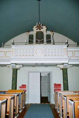 Läktare med orgel av J N Söderling i Fänneslunda-Grovare kyrka. Neg.nr. B963_009:15. JPG.