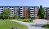 Akalla, Porkala 3,4, Sveaborgsgatan och Kaskögatan.

Gårdsfasaderna har balkongaxlar och burspråk om vartannat. 
