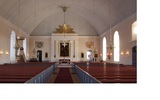 Bjursås kyrka, interiör bild av kyrkorummet sett mot koret i öster.