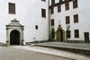 Läckö slott, kyrkans entréparti mot yttre borggården till höger i bild. Neg.nr. 03/266:16. JPG.