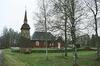 Svenasjö kyrka med klockstapel och omgivande kyrkotomt, från S.