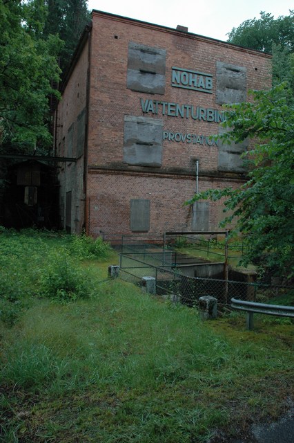 Olidestationen, det provisoriska kraftverk som Vattenfall uppförde 1907-1908. Senare använd av NOHAB som kraftstation och turbinprovningslaboratorium.