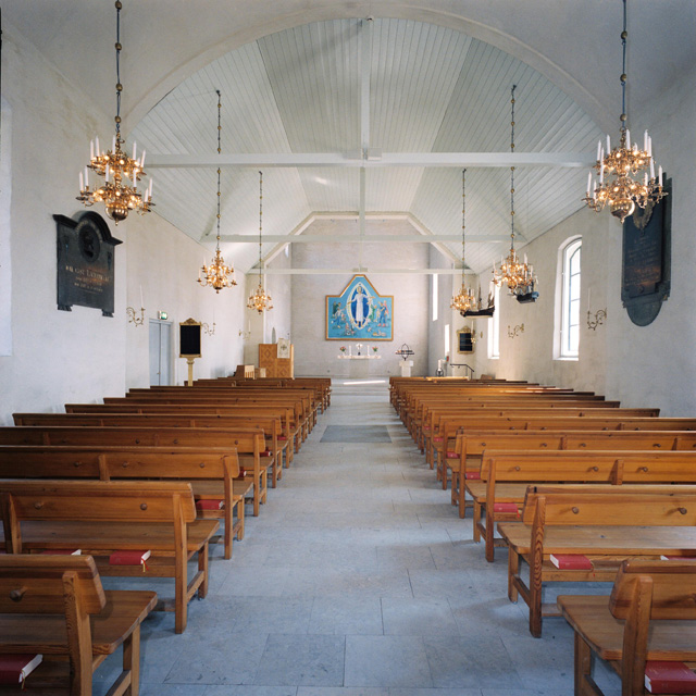 Brännkyrka kyrka, kyrkorummet mot koret. 
